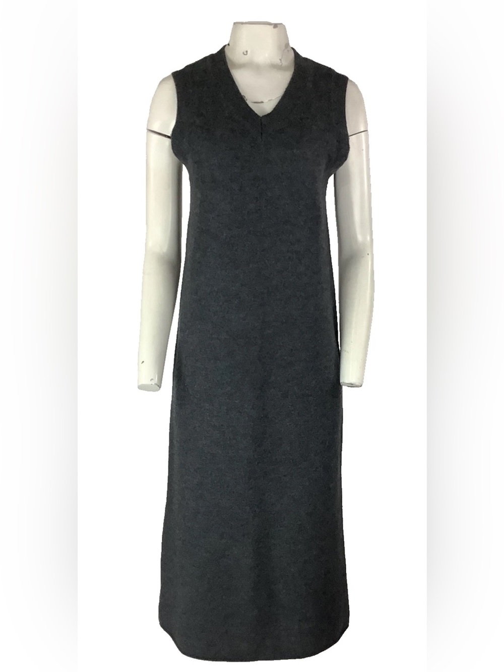 Zara Sz S 100% Wool Sleeveless Pullover Maxi Autumn Winter Sweater Dress Gray